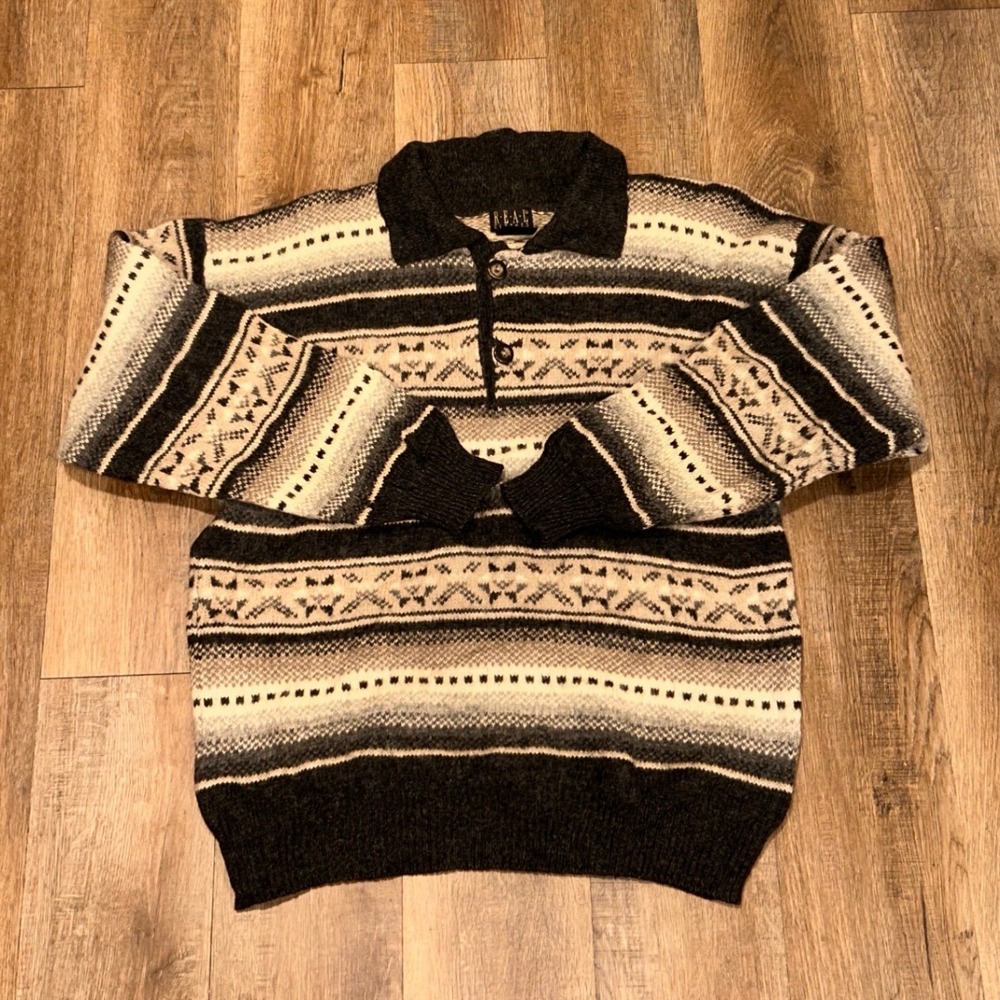 Real Clothes The Bay Mens Shetland Wool Fair Isle Striped Polo Sweater Hong Kong
